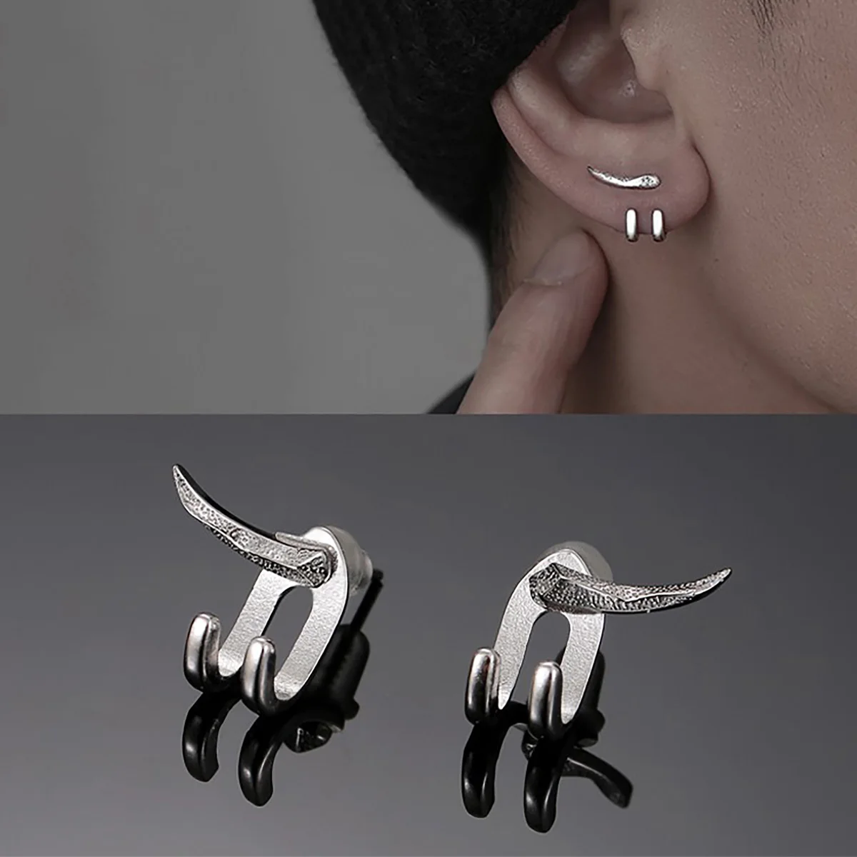 Silver Color Curved Hook Earrings for Women Men Punk Hip-hop Rock Simple Detachable Cool Chic Couple Fashion Jewelry Gifts