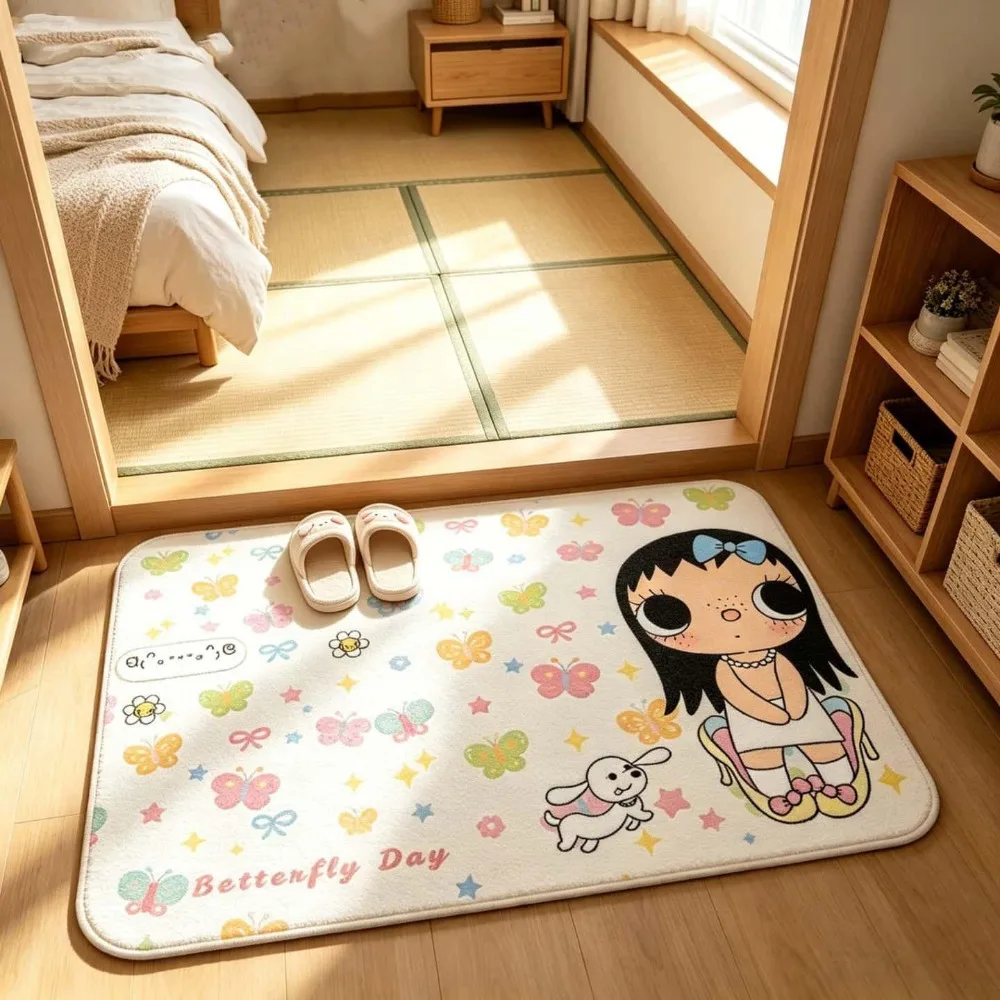 Animation cartoon jade flannel, floor mat wear-resistant and dirt-resistant bathroom door girl series cute porch floor mat