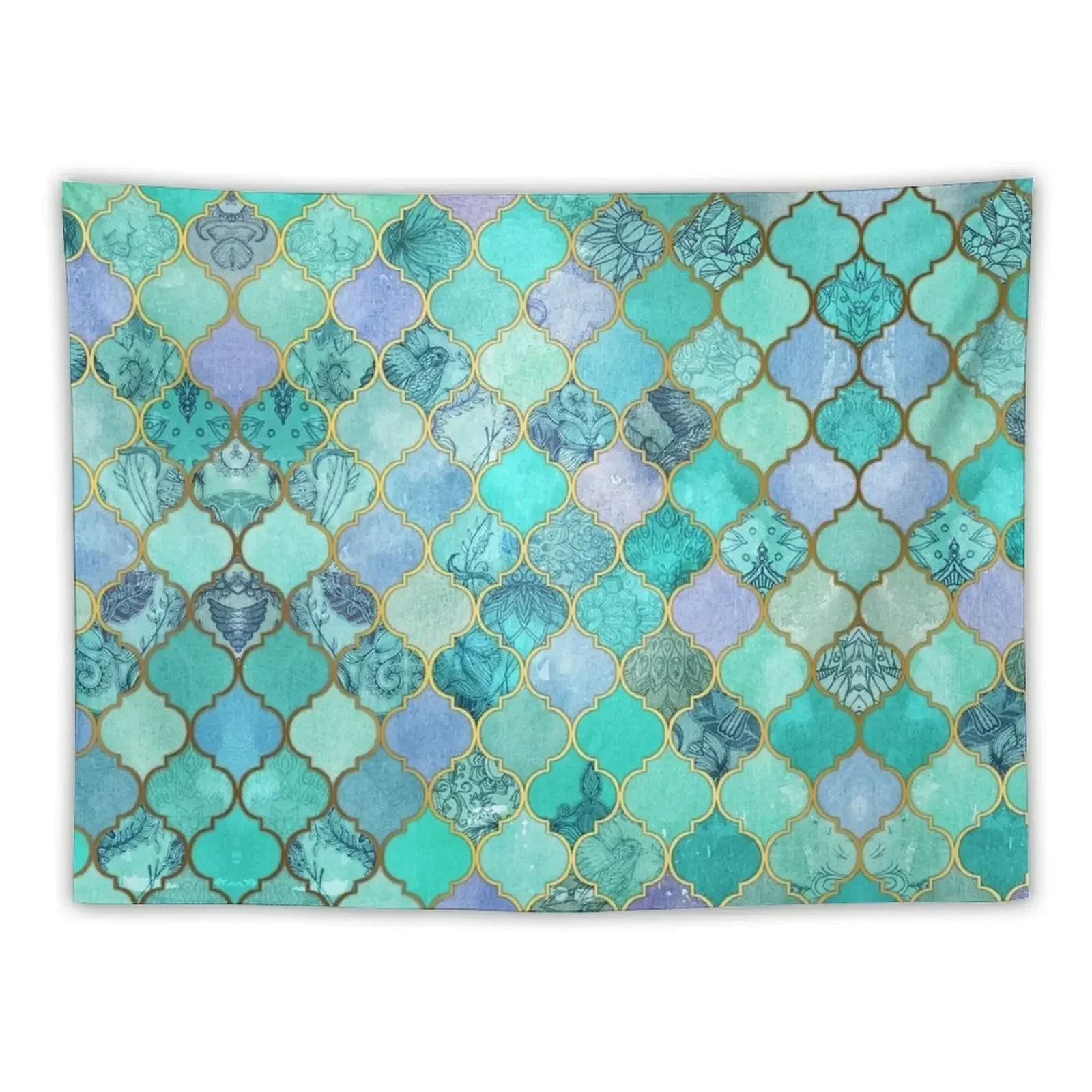 

Cool Jade & Icy Mint Decorative Moroccan Tile Pattern Tapestry Wall Decoration Items Kawaii Room Decor Wall Decor Tapestry