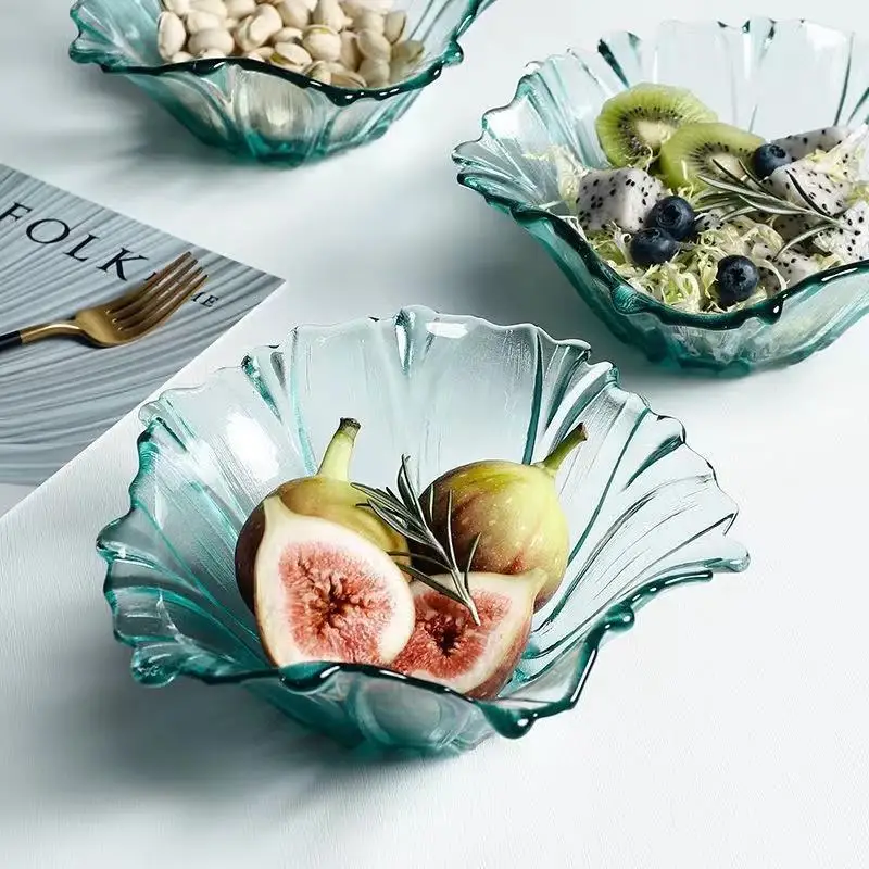 

Green Petal Delicate Begonia Glass Fruit Plate - Home Salad Bowl & Dim Sum Plate