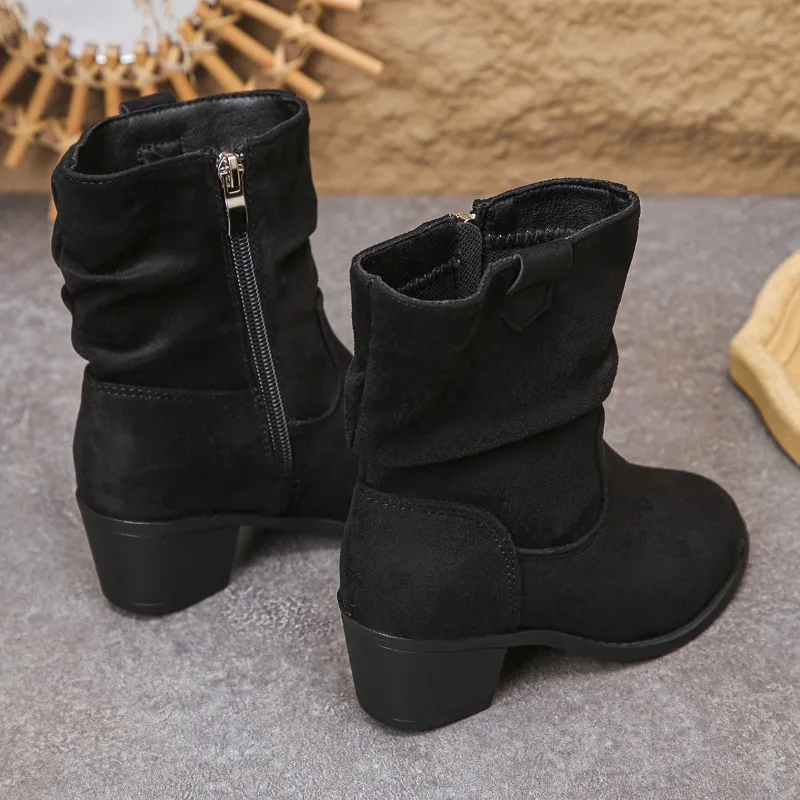 Children's Fashion Slouchy Ankle Boots Girls Square Thick Heel Side Zipper Knight Boot Botas Para Niñas Kids Shoes for Girl