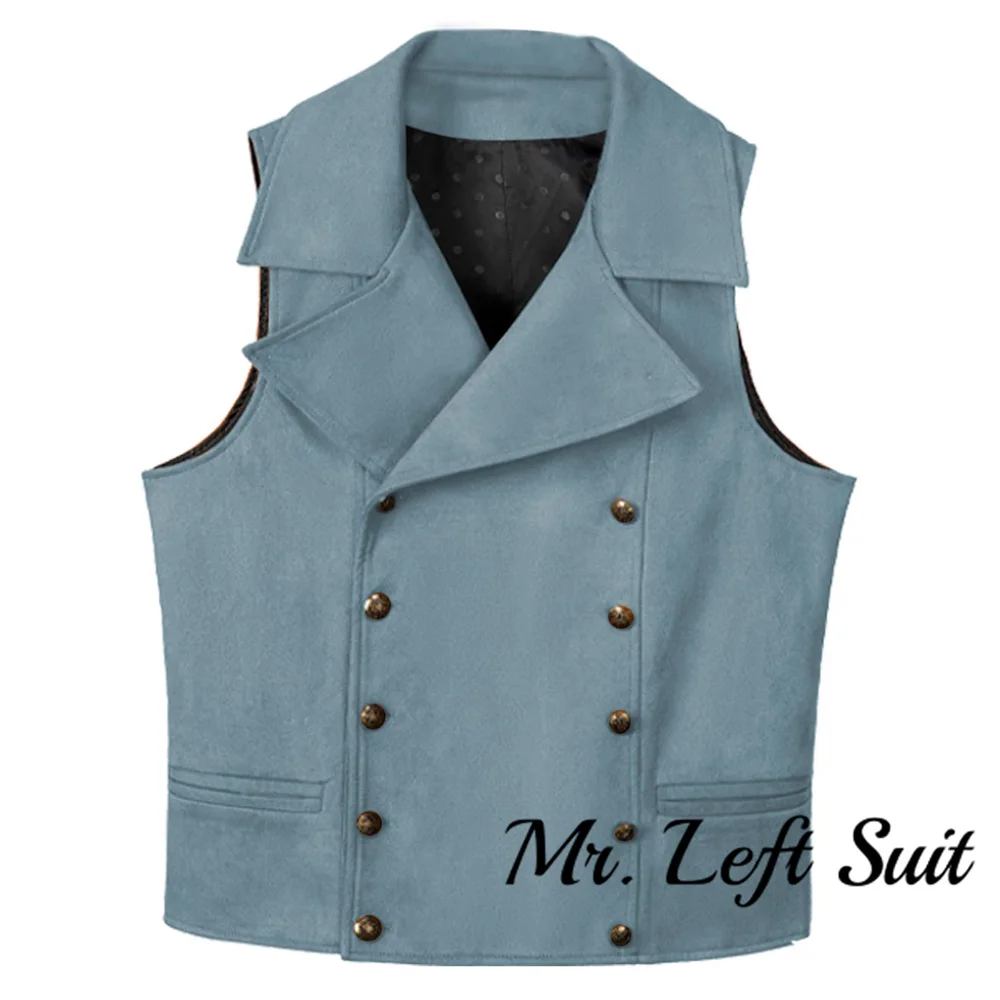 Mens Suit Suede Double Breasted Vest Classic Groomsmen Wedding Waistcoat Leather Big Lapel