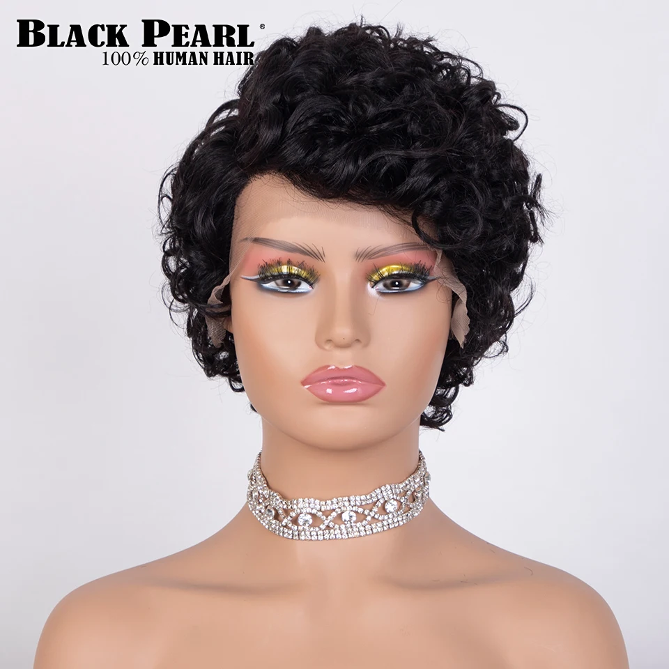 Malaysian Human Hair Pixie Cut Bob Curly 13X6X1 Lace Front Wig Short Curly Wave Wigs 12A Virgin Hair Human Hair