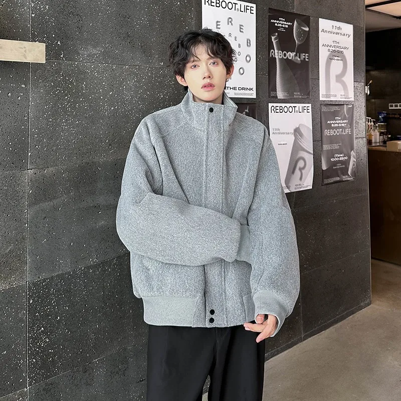 

Мужское зимнее шерстяное пальто Thiened Jaet ort Sle Faionable осенне-зимнее пальто молодежного свободного кроя с длинной застежкой-молнией све