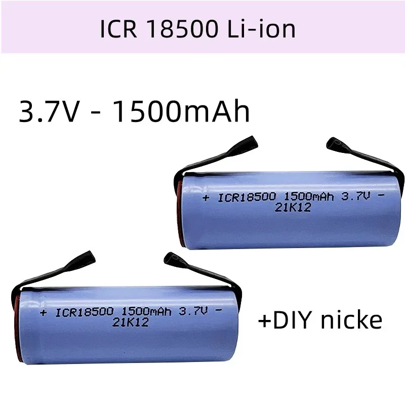 แบตเตอรี่ Li-Ion ชาร์จได้18500 3.7V 1500mAh, léget ère de Grand capacité, + Feuille de NICKEL à faire soi-même ME