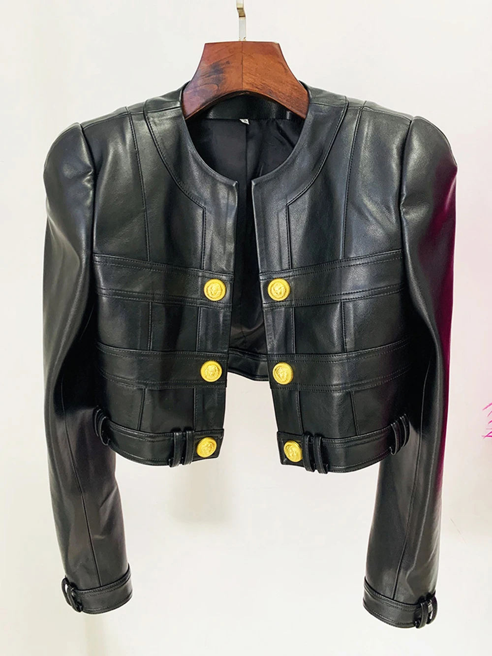 Double Breasted PU Leather Cropped Jacket Women 2023 Autumn Elegant Black Leather 2 Pieces Sets Ladies