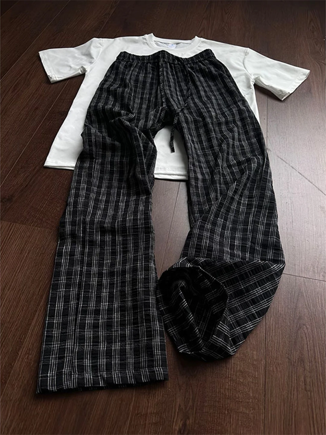 Black Thin Loose Wide Leg Pants Bubble Cloth Ice Silk Casual Summer Breathable Loose Straight Leg Trousers for Men