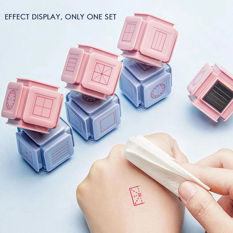 Kids Educational Six-Side Seal Clock Stamp Teaching Aids Toy Learning Recognition Tian Character Grid Stamp
