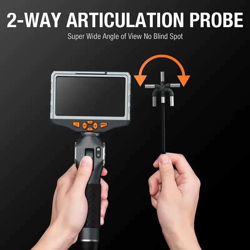 TD500 5 Inch IPS Screen 6.2mm Lens Two Way 360° Steering Endoscope 1.2m Elastic Metal Hose Articulating Borescope with WIFI