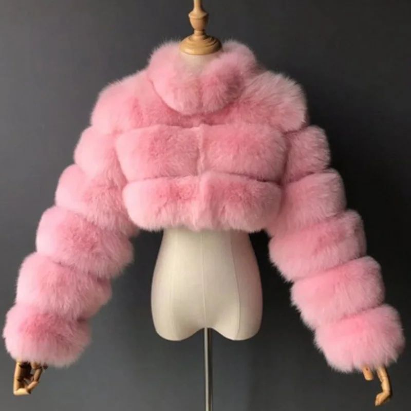 Mantel Tebal Hangat Bulu Imitasi Wanita, Jaket Pendek Kerah Tegak dengan Ritsleting, Model Seksi untuk Musim Gugur dan Musim Dingin