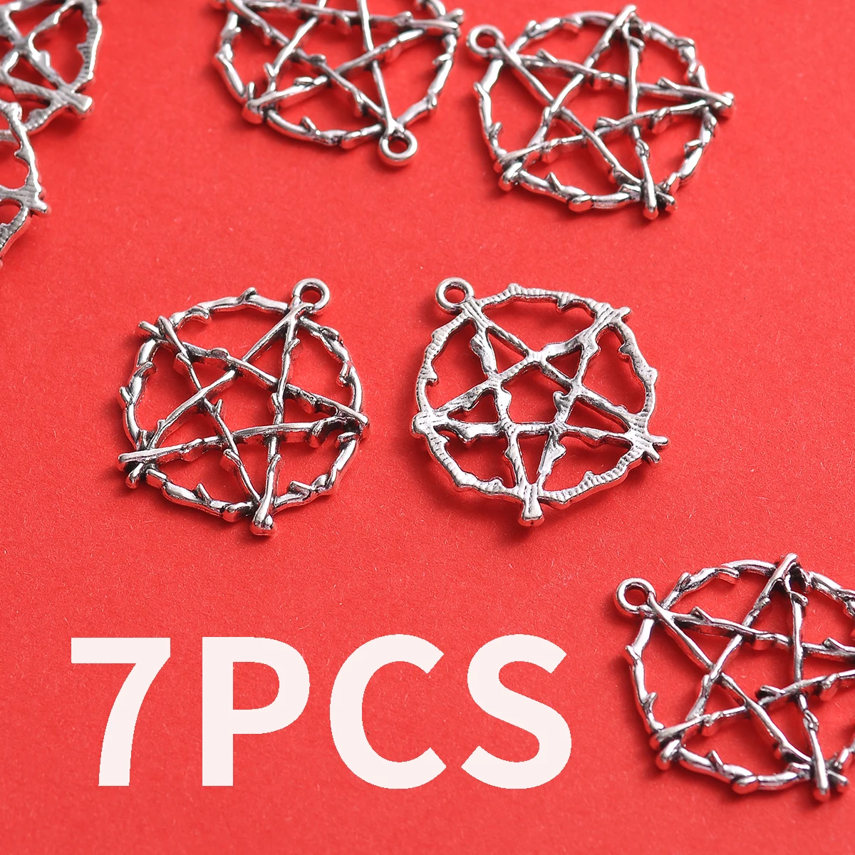7-Piece Set of Thorn Pentagram Hollow Pendants, Vintage Thorn Pattern Five-Pointed Star Three-Dimensional Design, Suitable for DIY Bracelets, Necklaces, Earrings, and Handmade Beaded Decoration Accessories