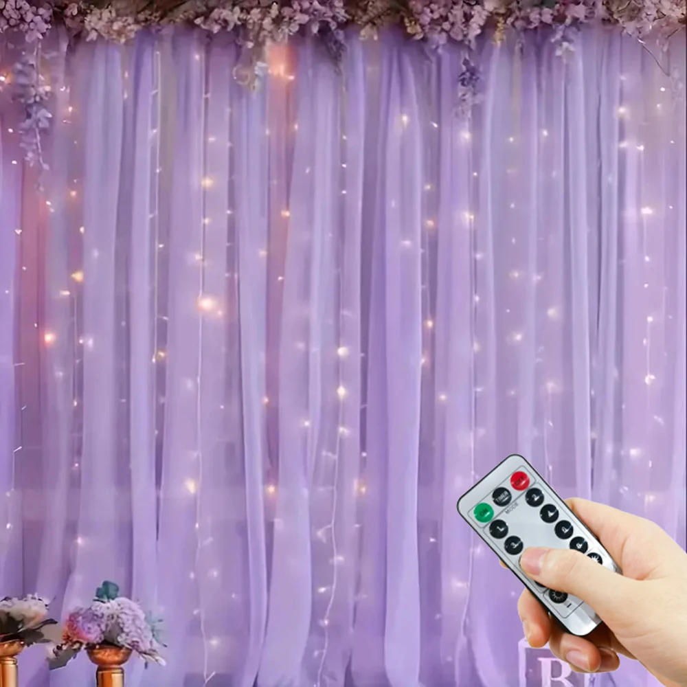 3/6 متر USB LED الستار 8 طرق التحكم عن بعد أضواء عطلة الزفاف جارلاند لغرفة النوم غرفة المعيشة ديكور زينة عيد الميلاد