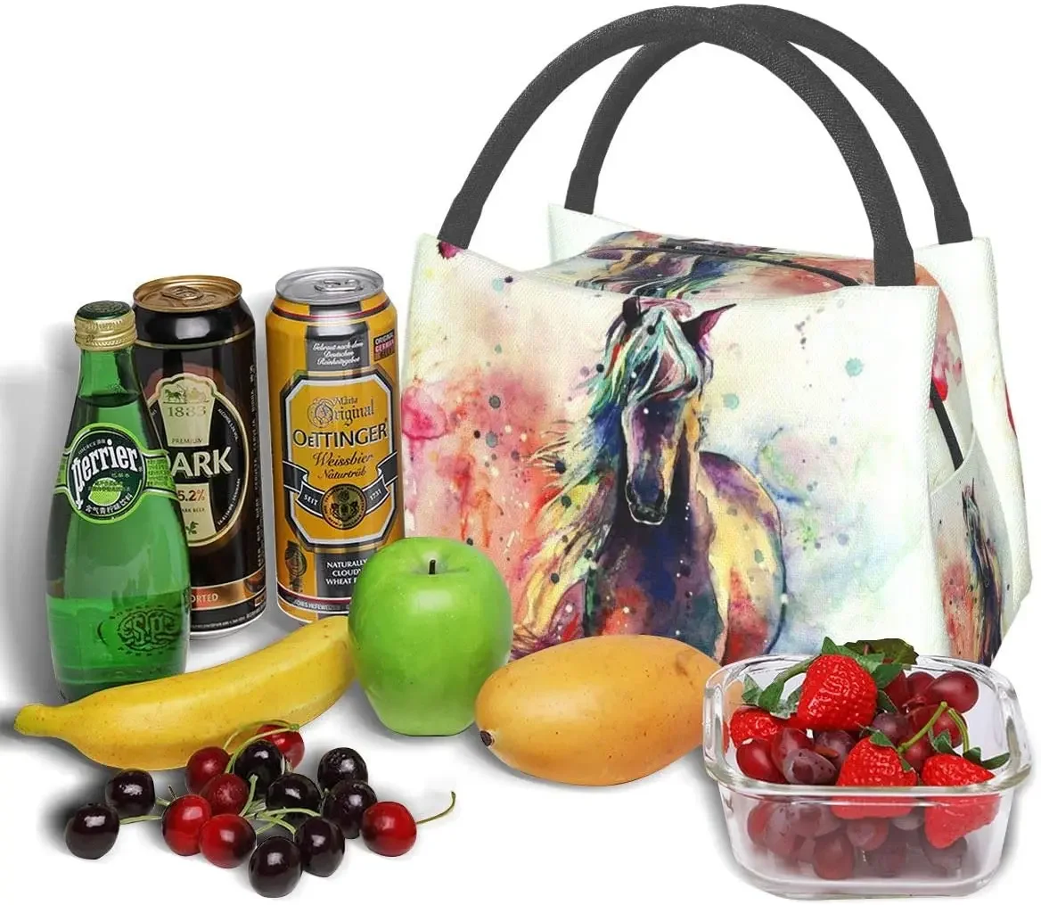 Watercolor Horse Lunch Bag Tote Bag Lunch Bag for Men Women Lunch Box Reusable Insulated Lunch Container Work Pinic or Travel