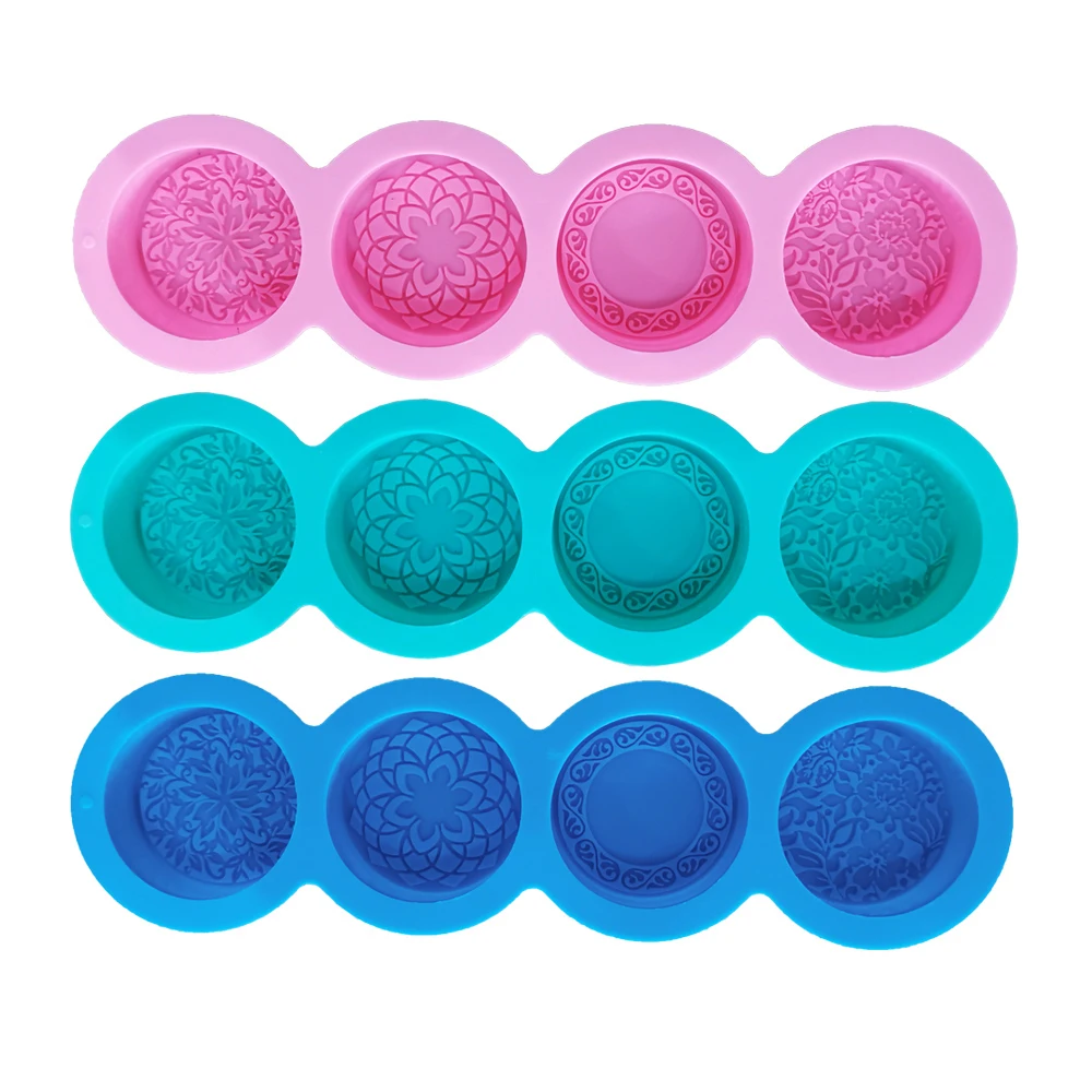 3D Handmade Silicone Soap Mold 4 Types Flower Soap Making Mould DIY Circular Shape Soaps Craft Tools Round Mooncake Mold