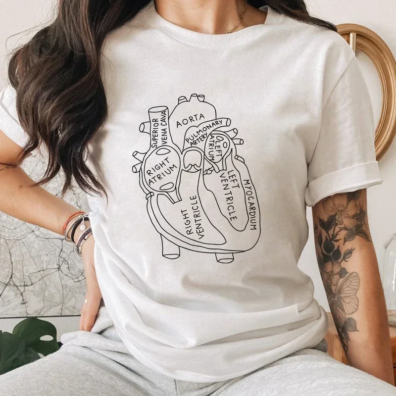 Minimalist Anatomical Heart T-shirt Aesthetic Women Cardiologist Nursing Tshirt Funny Anatomy Graphic Adult Tee Shirt Top Y2K