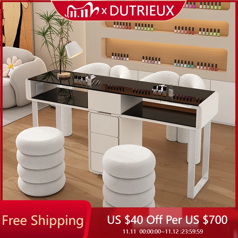 

Square Makeup Nail Desk Aesthetic Light Luxury Mobile Clear Nail Desk Design Modern Simple Clear Wood Nageltisch Salon Furniture