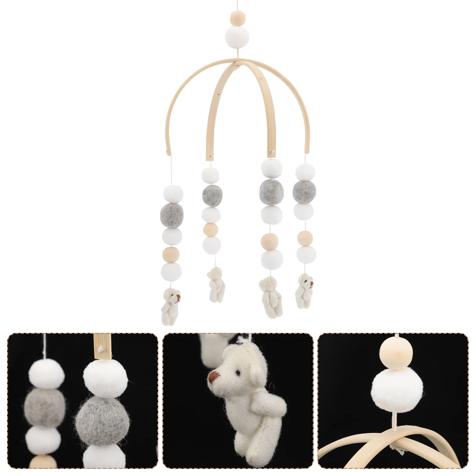 

Bed Bell Wind Chime Baby Girl Mobile Phones Coat Hanger Chimes Wooden Beads V Hair Ball Mobiles for Cribs Hangers