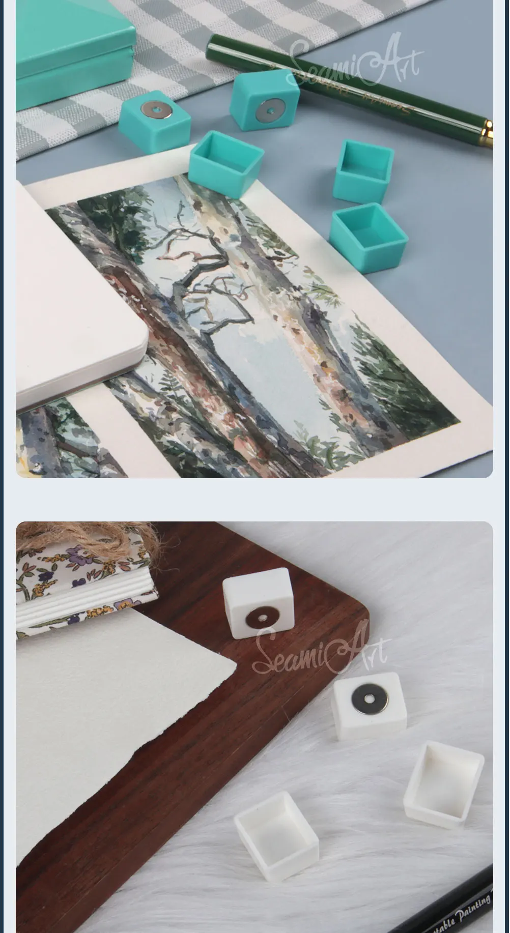 SeamiArt 50 Stück magnetische Halbfläschchen in vier Farben für Aquarellfarben, Unterverpackung in Blechdose, Palette, Malwerkzeuge, Kunstbedarf – Detail 9