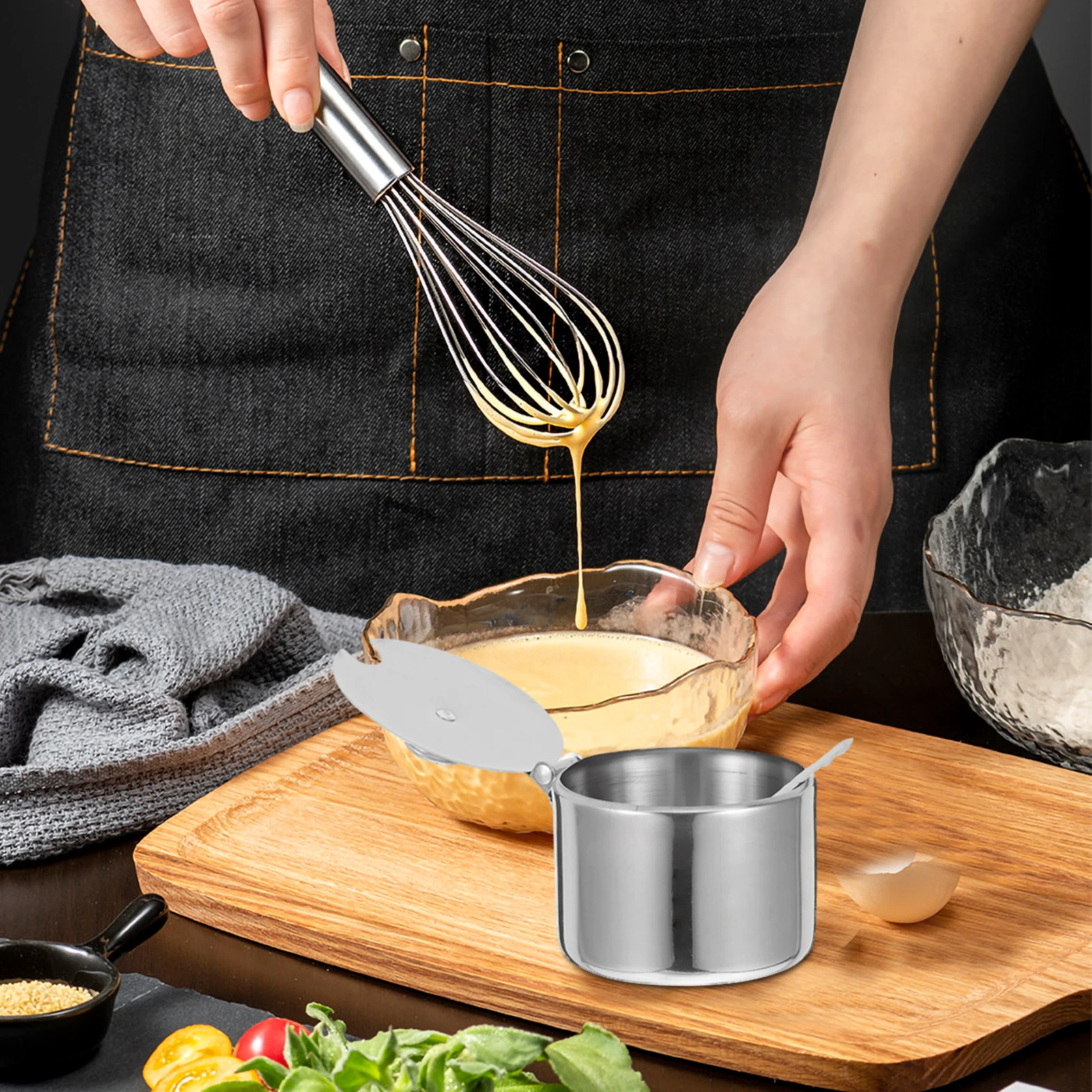 

Seasoning Jar with Spoon Countertop Containers Kitchen Condiment Pots Spice Salt and Sugar Stainless Steel Holder