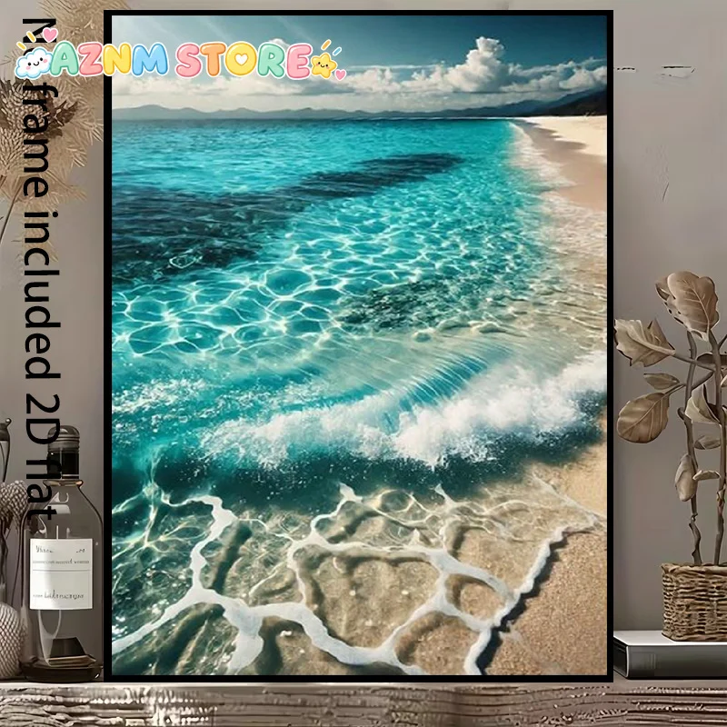 2027,  Vertical Frameless Beach Canvas - Turquoise Sea & Sandy Suitable for /, Modern Minimalist Suitable for - Decor, Suitab