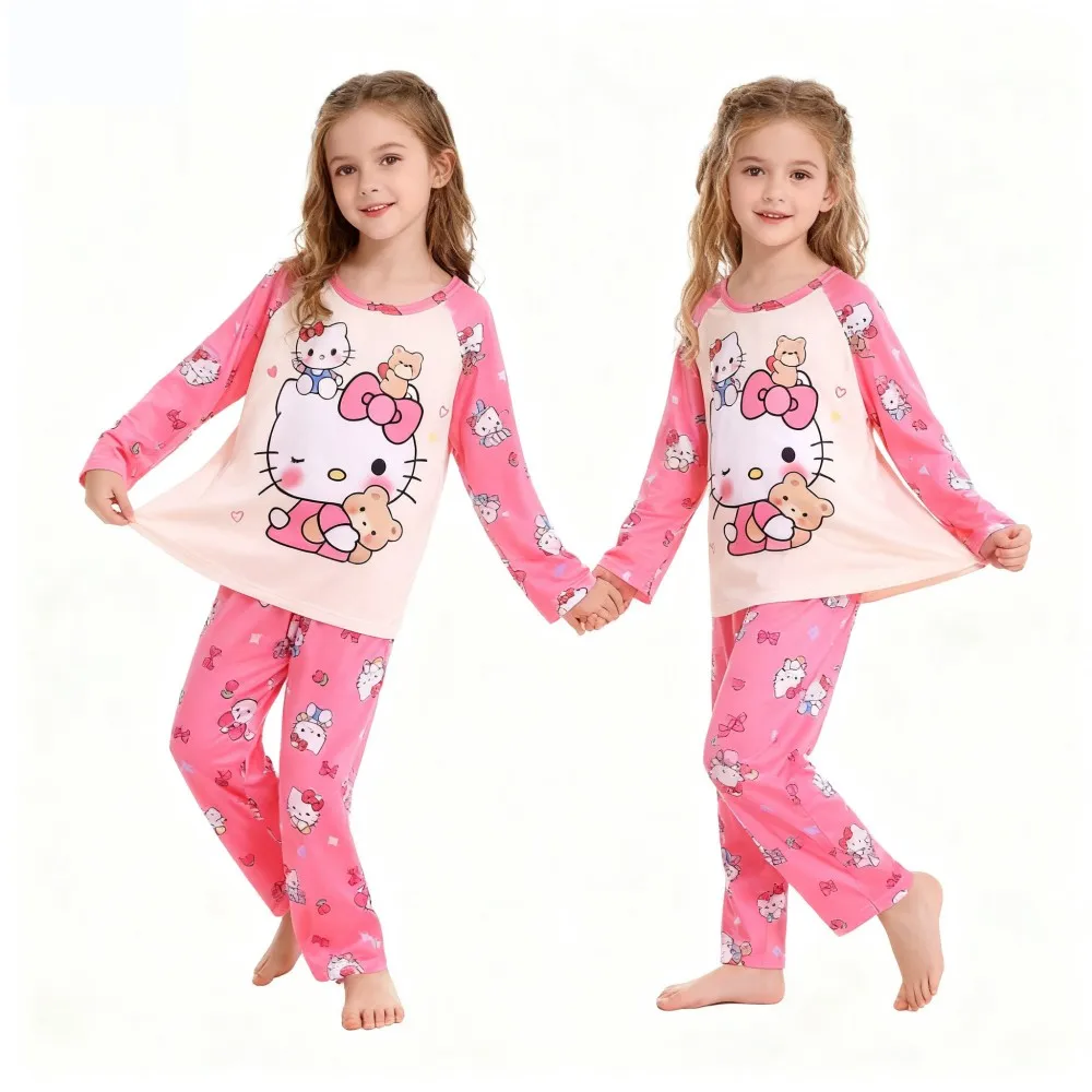 Kuwaii مرحبا كيتي Kuromi بيجامة الحيوان الكرتون طويلة الأكمام الفتيات منامة مجموعات الأطفال ملابس خاصة الاطفال المراهقات بيجامات #1