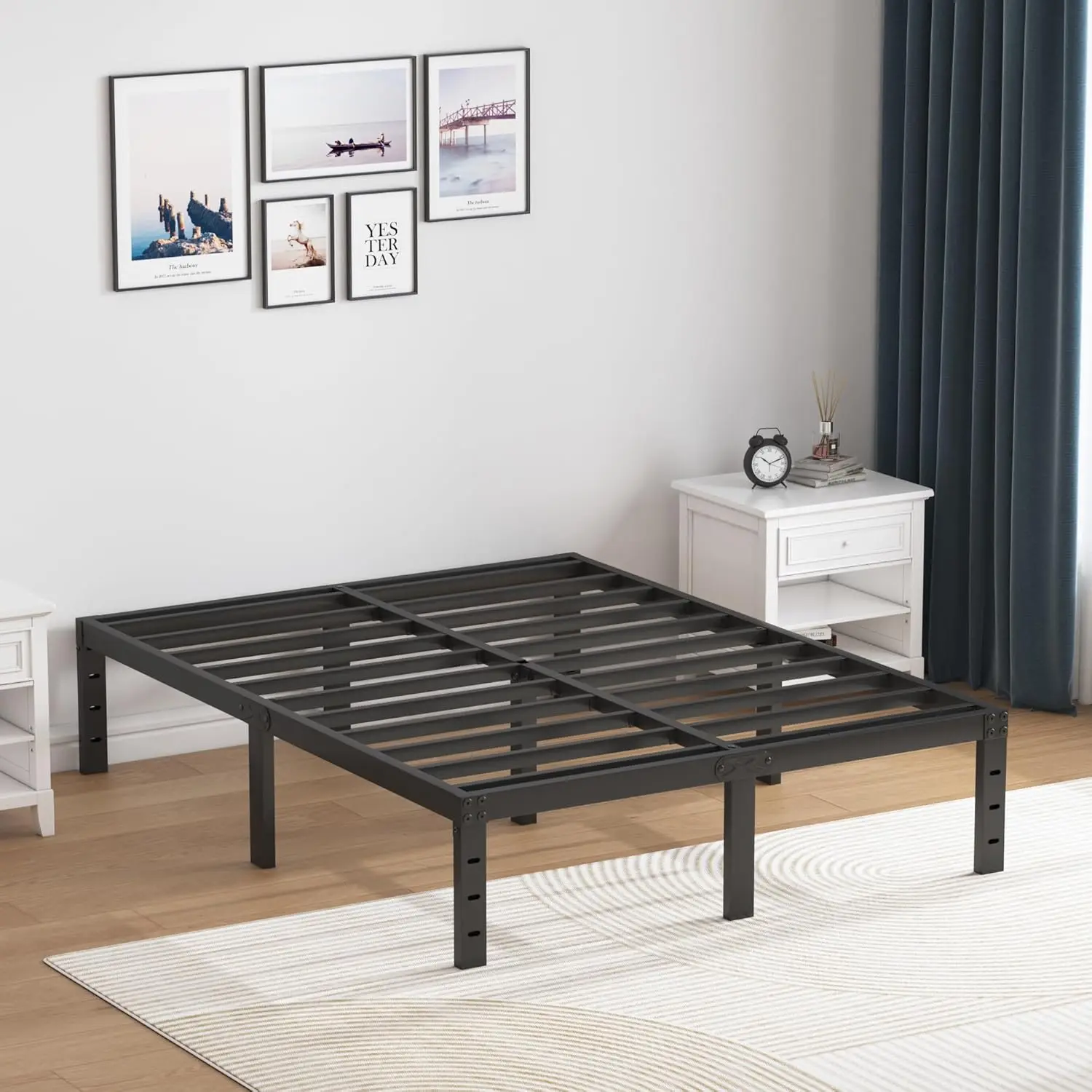 Bed Frame Queen Size, 14 Inch Heavy Duty Metal Platform Bed Frame No Box Spring Needed, Mattress Foundation, Storage Space,