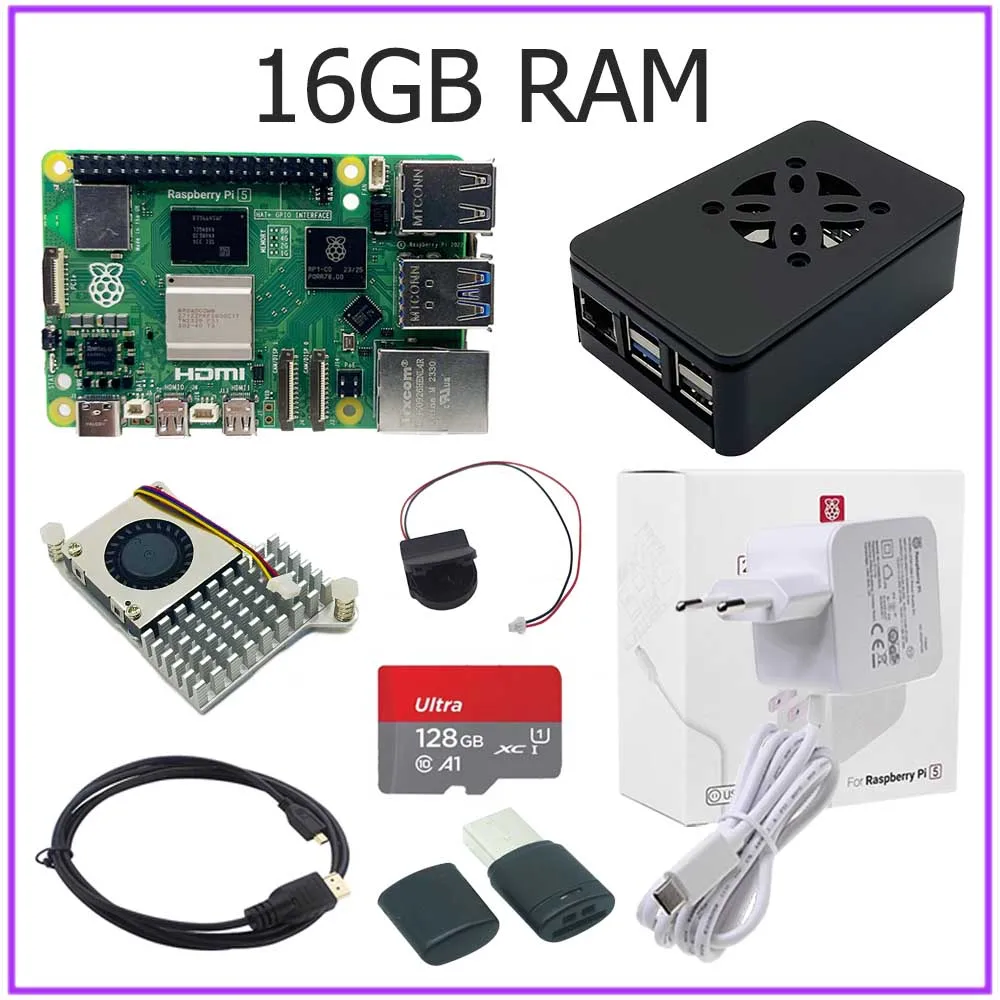 Raspberry pi5 8gb 16gb kit portátil mini computador, 2.4ghz 64bit