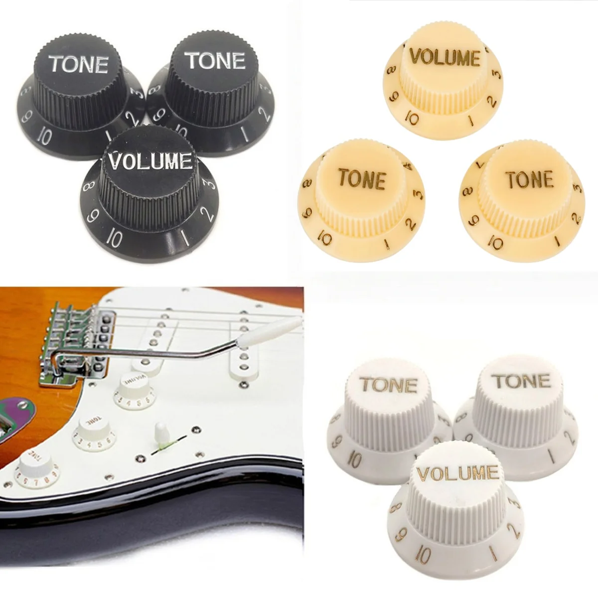 Miwayer 3Pcs/set Plastic Guitar Knobs /2T1V Volume Tone Control Knobs Top Hat Caps/for ST SQ Electric Guitar Parts