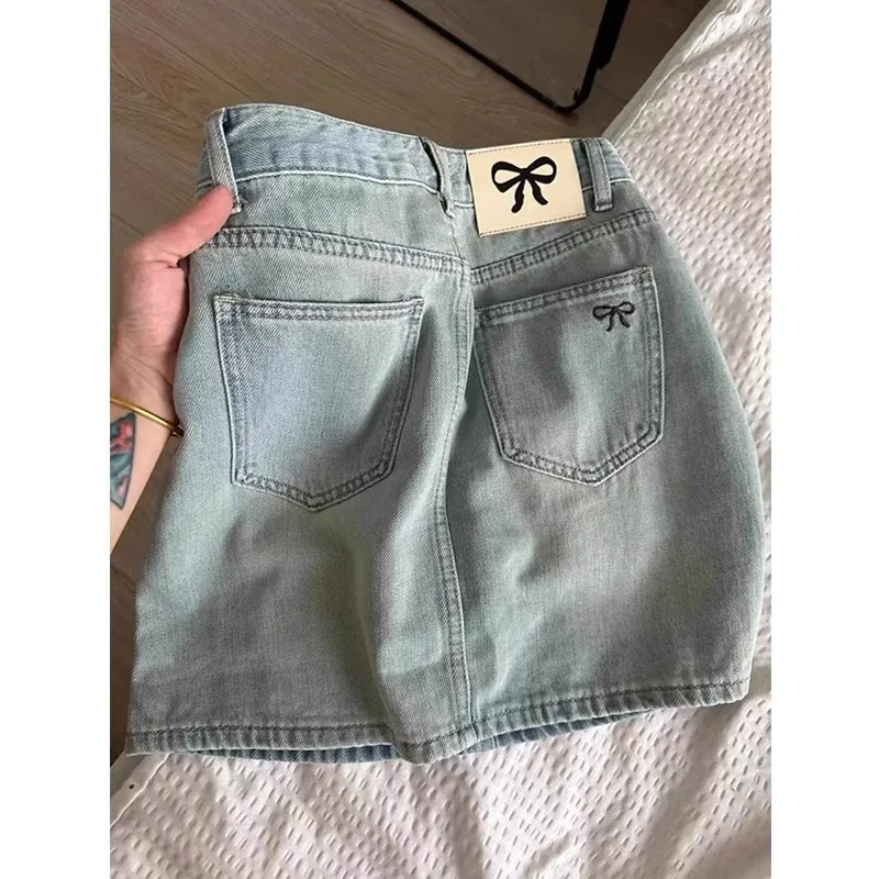

Denim Washed Women Skirts Solid Skirt Above Knee Mini Zipper Fly Skirts Loose Fit Spliced Basics Pockets A Line Summer 2025