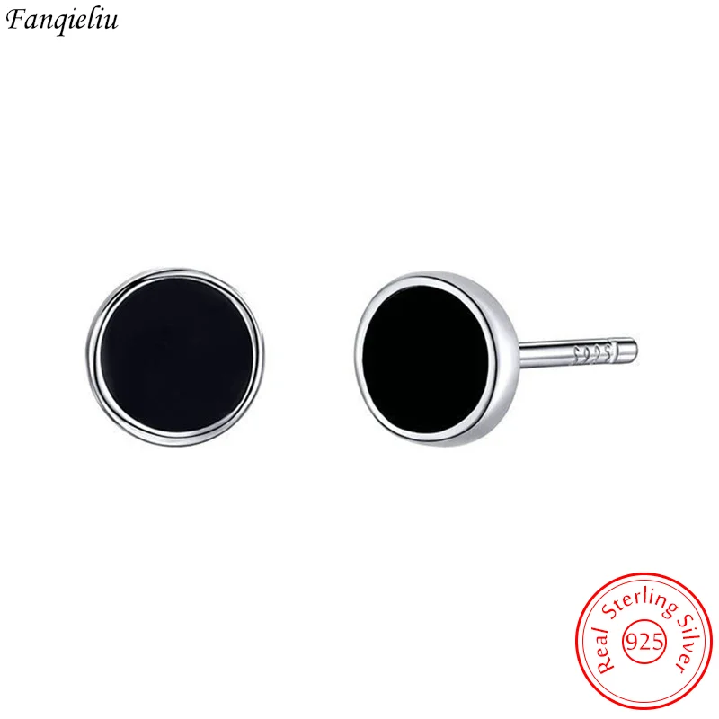 

Fanqieliu Real 925 Sterling Silver Women's New Fashion High-quality Jewelry Black Wafer Stud Earrings FQL23681