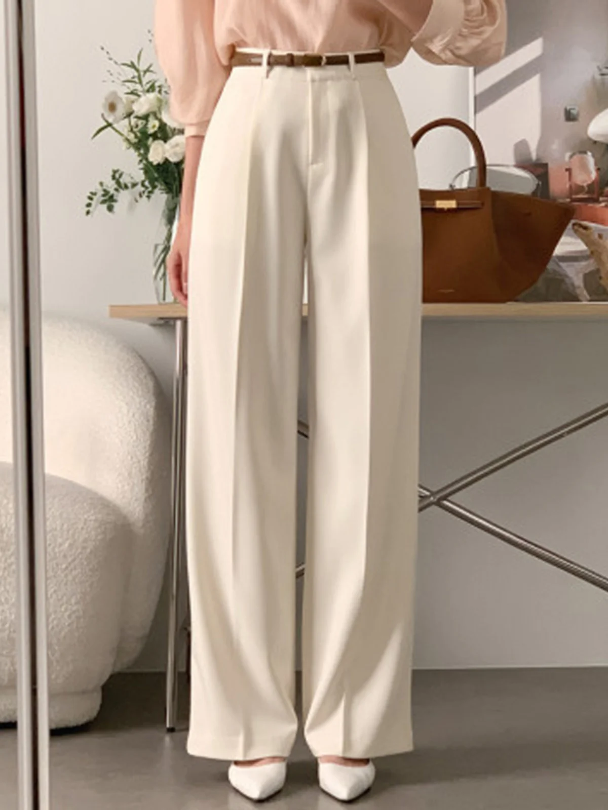 

White High Waist Wide Leg Casual Pants Women's Korean Sle Spring 2025 New Versatile Slimming Drapey Loose Long Trousers