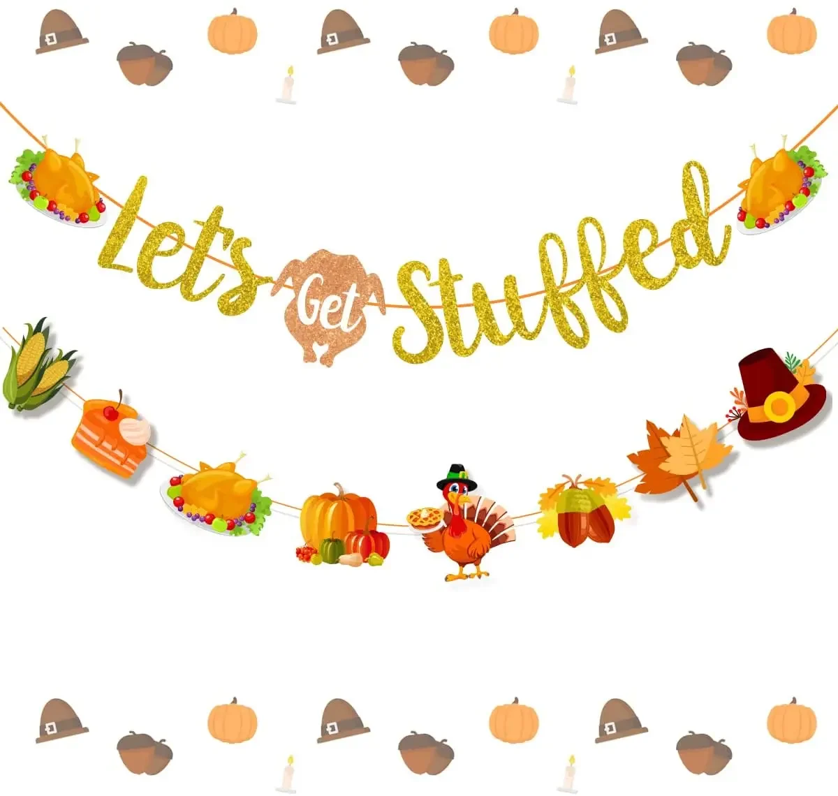 

Thanksgiving Banner Decoration Let's Get Stuffed Letter Fall Banner with Pumpkin Turkey Garland for Turkey Day Home Office Decor