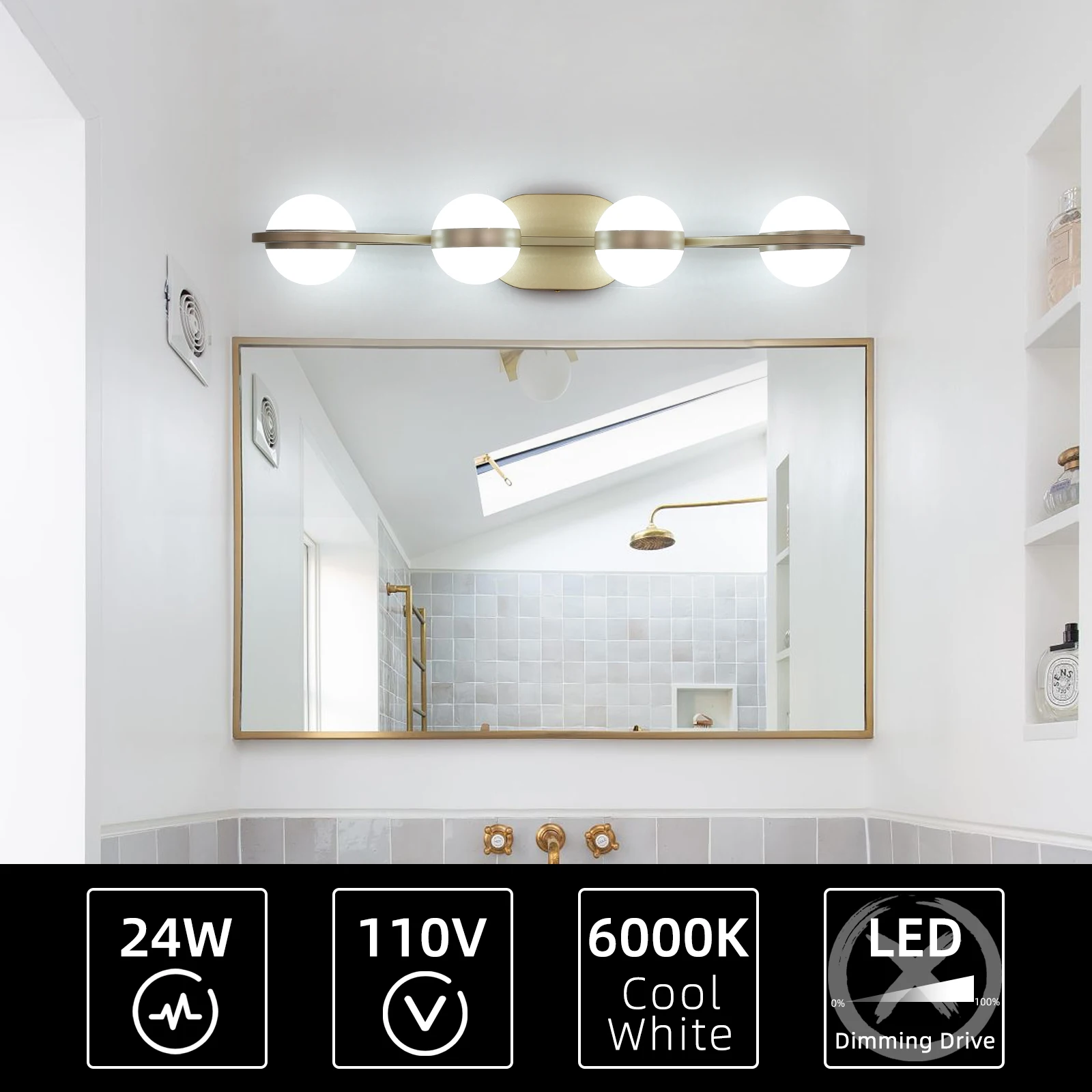 Moderne Minimalistische Gouden Badkamer Ijdelheid Licht, 4 Lamp Matglas Tinten, Muur Gemonteerde Decoratieve Verlichtingsarmatuur, Geschikt Voor