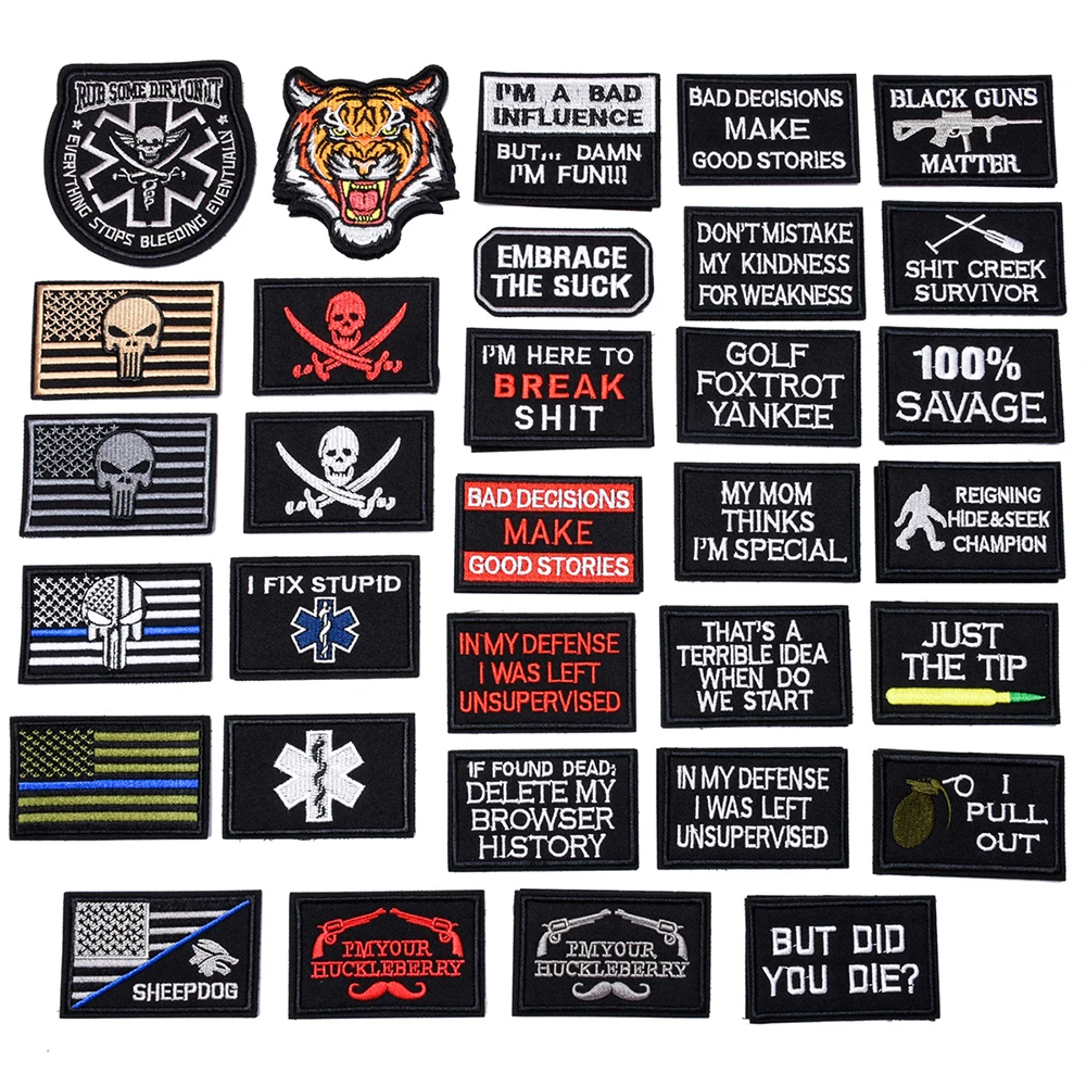 

Embroidery English Letter Tactical Patch Backpack Clothes Sticker Punisher Armband Army Hook And Loop Emblem Morale Combat Badge