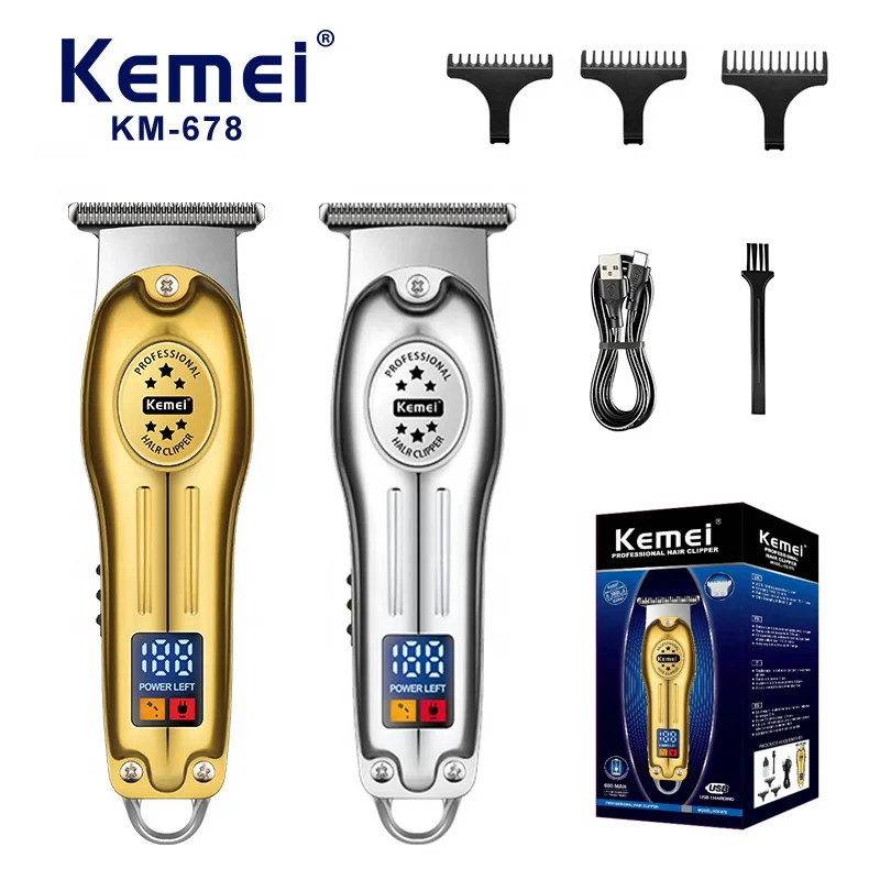 Kemei KM-678 Professional Cordless Electric Hair Clipper, Metal Body, USB Rechargeable Design, Men's Hair Clipper for Salon