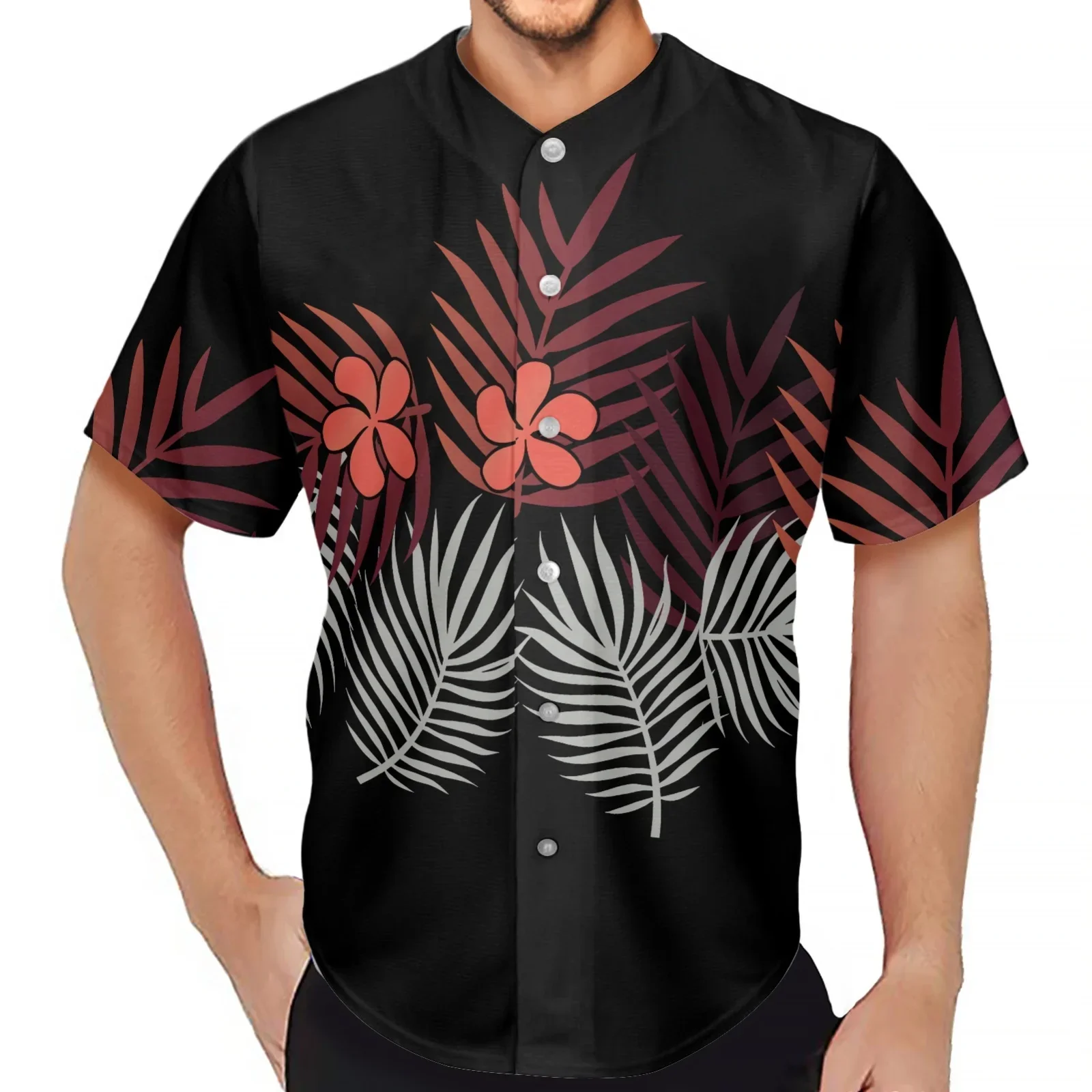 Polynesian Tribal Fijian Totem Tattoo Fiji Prints Men's Shirt Fashion Button Short Sleeve Casual Quick Dried Baseball Jersey