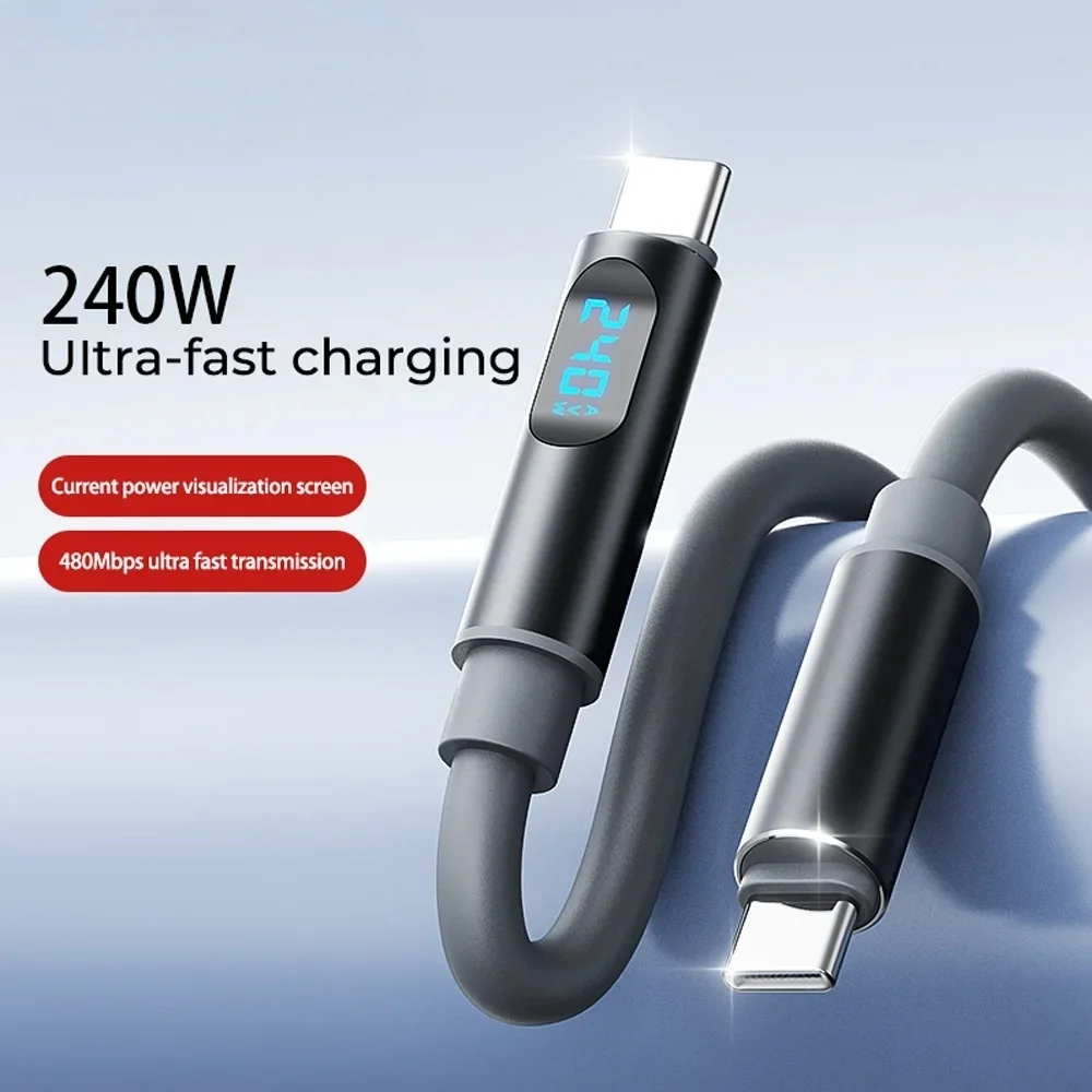 240W Type C to Type C Cable Super Fast Charging Digital Display Cable USB C Data Cord for iPhone 15 16 17 Samsung Huawei Xiaomi
