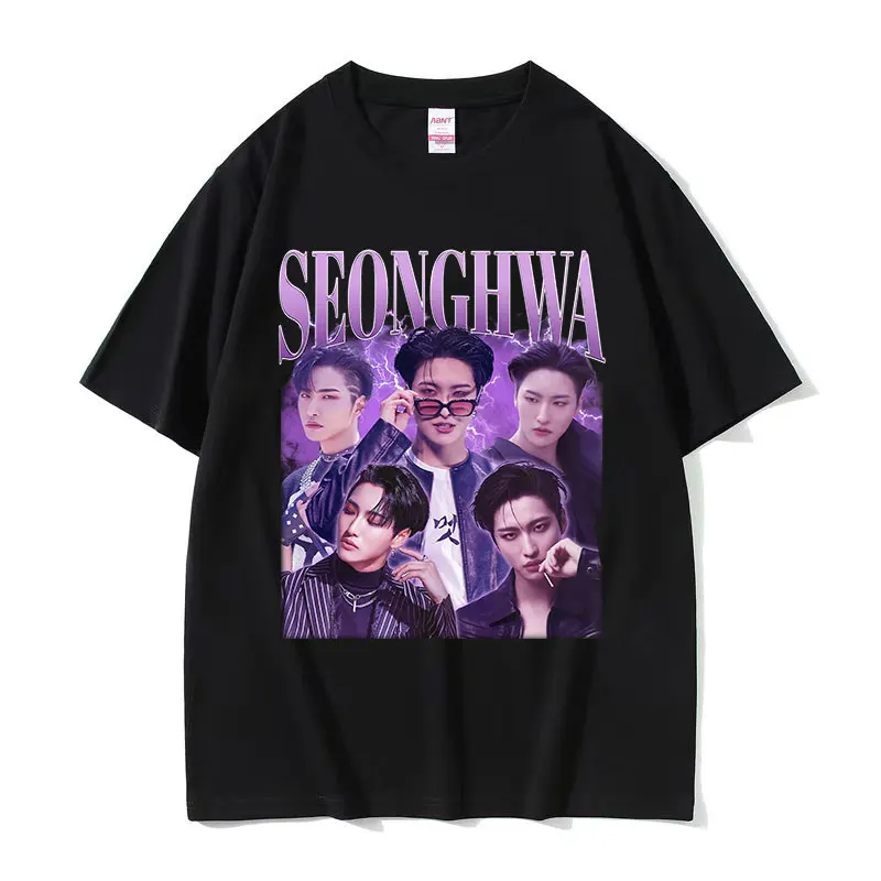 Kpop Band Choi San Ateez Graphic T Shirt Men Hip Hop Clothing Oversized Cotton T-shirt Unisex Retro Fashion High Quality T-shirt