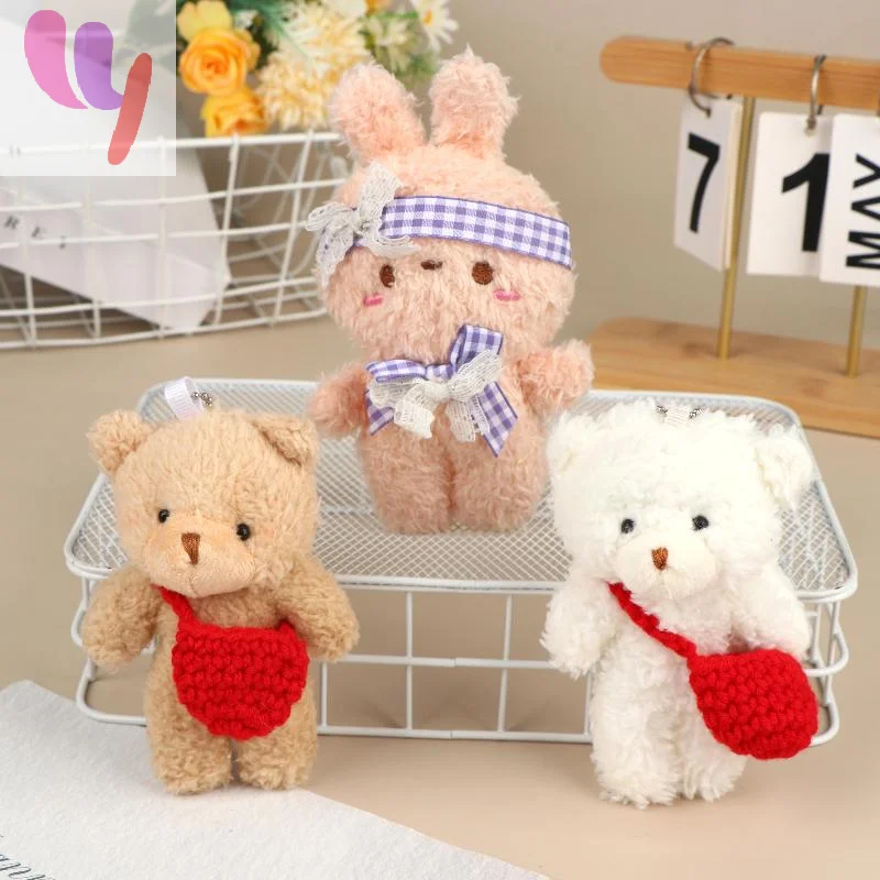 Hot Cute Fluffy Bear Rabbit Plush Keychain Cartoon Plush Doll Keyring Bag Backpack Pendant Decoration Couple Key Holder Gifts