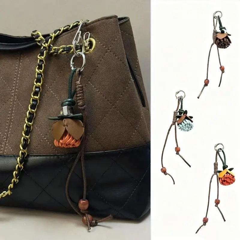 

PU Leather Velvet Tassel Flower Bag Hanging Pine Cone Flower Bag Charm Autumn Winter Keychain Pendant Braided Rope Bag Accessory