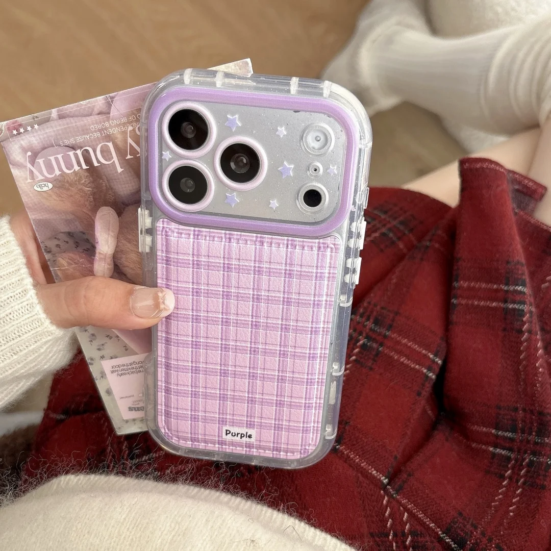 

INS Korean Cute Retro Pink Checkered Phone Case For iPhone 17 16 15 14 13 Pro Max Plus Camera Protective Cover