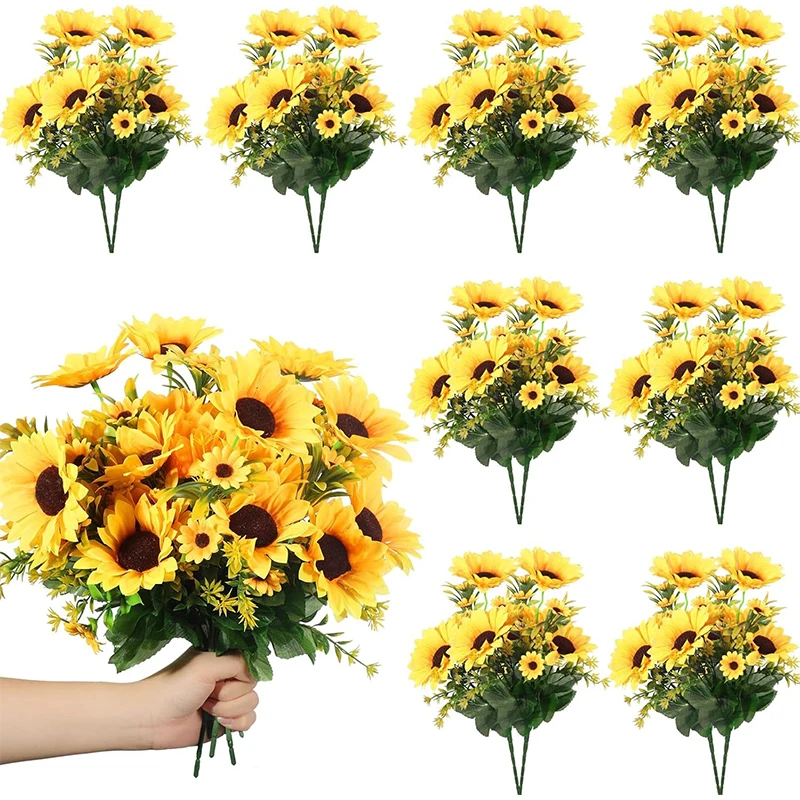 1 Stück Sonnenblumen Künstlicher Blumenstrauß 30 cm 13 Köpfe Gefälschte Blume für Garten Haus Zimmer Hochzeit Party Dekoration Vase Ornament