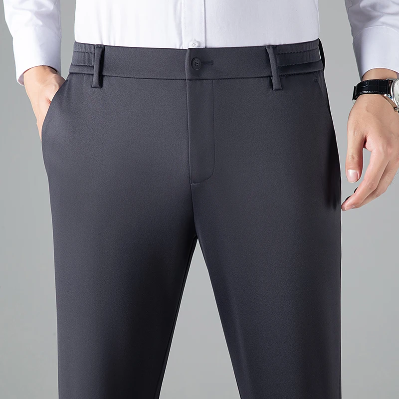 Effortless Men's Business Casual Trousers with a semi-elastic waistband Essential Pants Black Gray Straight Underwear Office