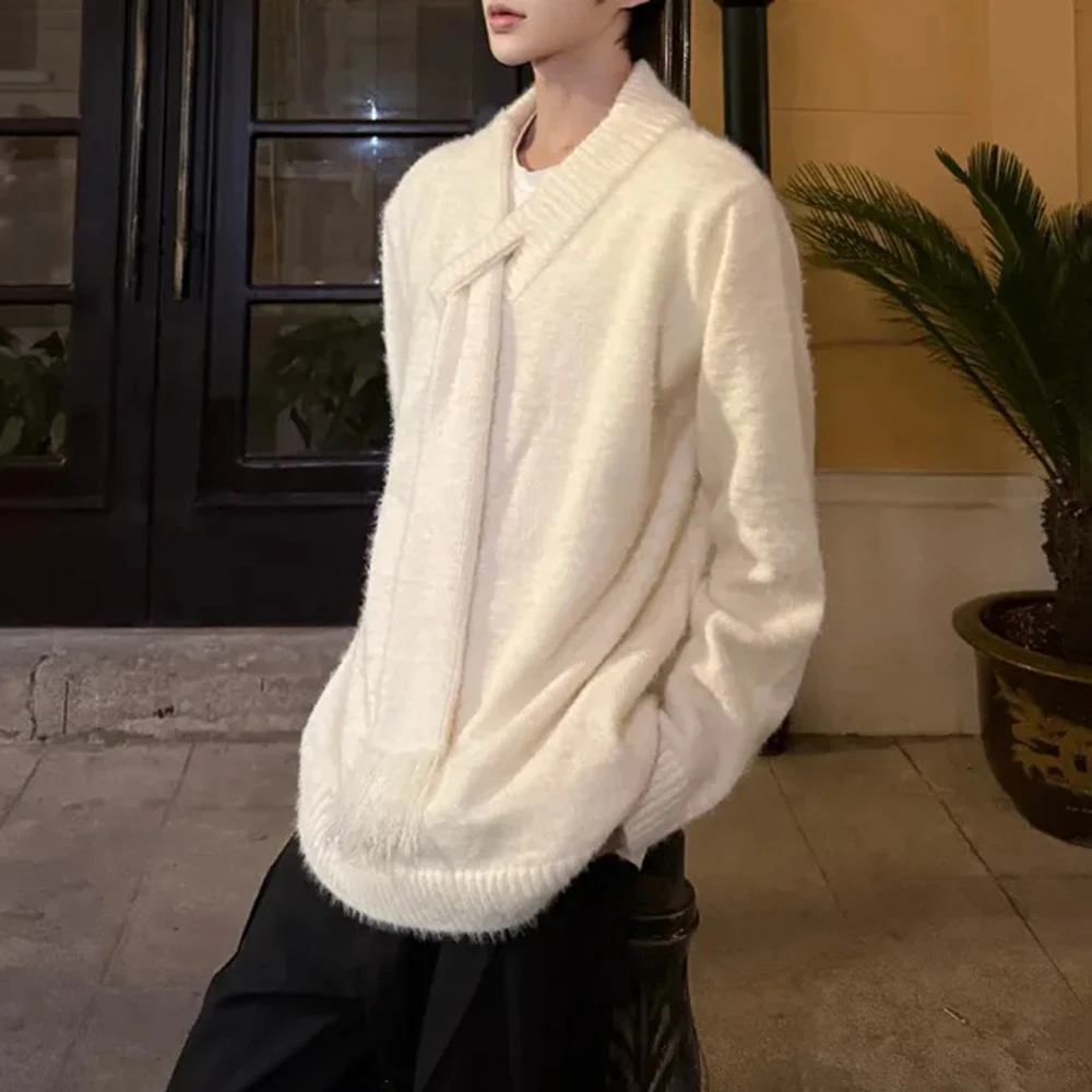 メンズニットセーター,y2kスカーフカラー,春のストリートウェア,ユースキャンパス,カップル,長袖トップ,紳士服,新しいコレクション2022