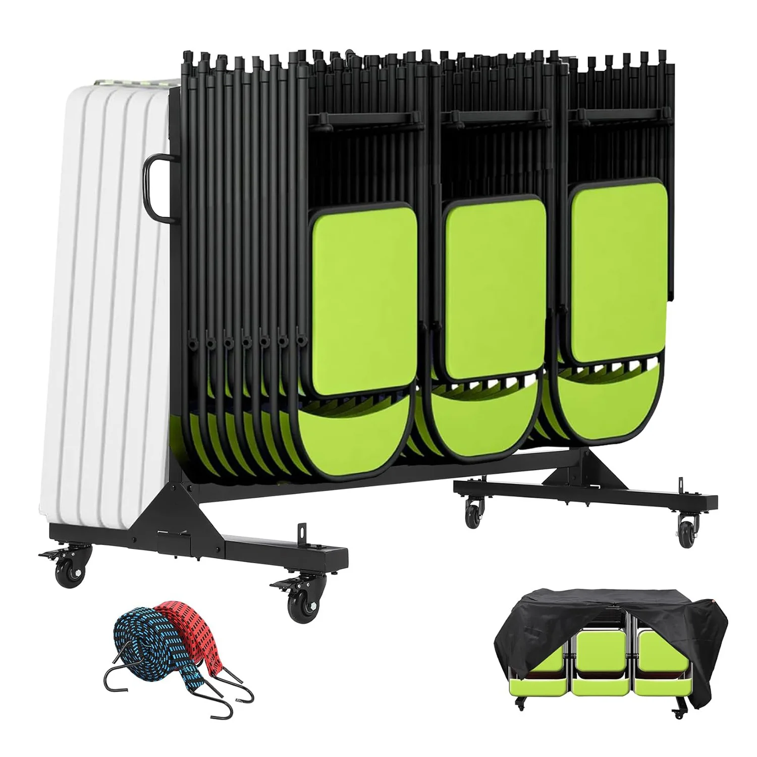 

Тележка для складных стульев, грузоподъемность 120 кг, стальная складная тележка-переноска для стульев с водонепроницаемым чехлом и эластичными шнурами, для банкетов и мероприятий