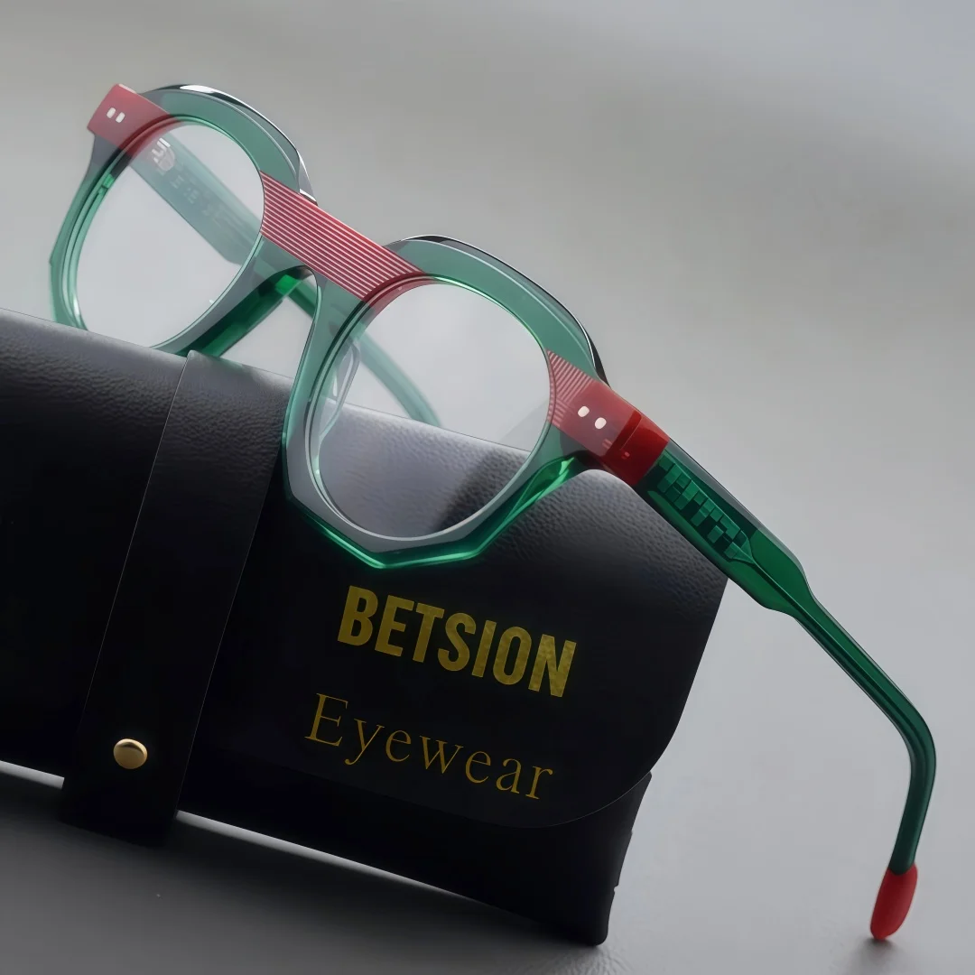 

BETSION Fashion Thick Retro Geometric Acetate Eyeglasses Frames 46mm Full Rim Spectacles Glasses Frame Men Women