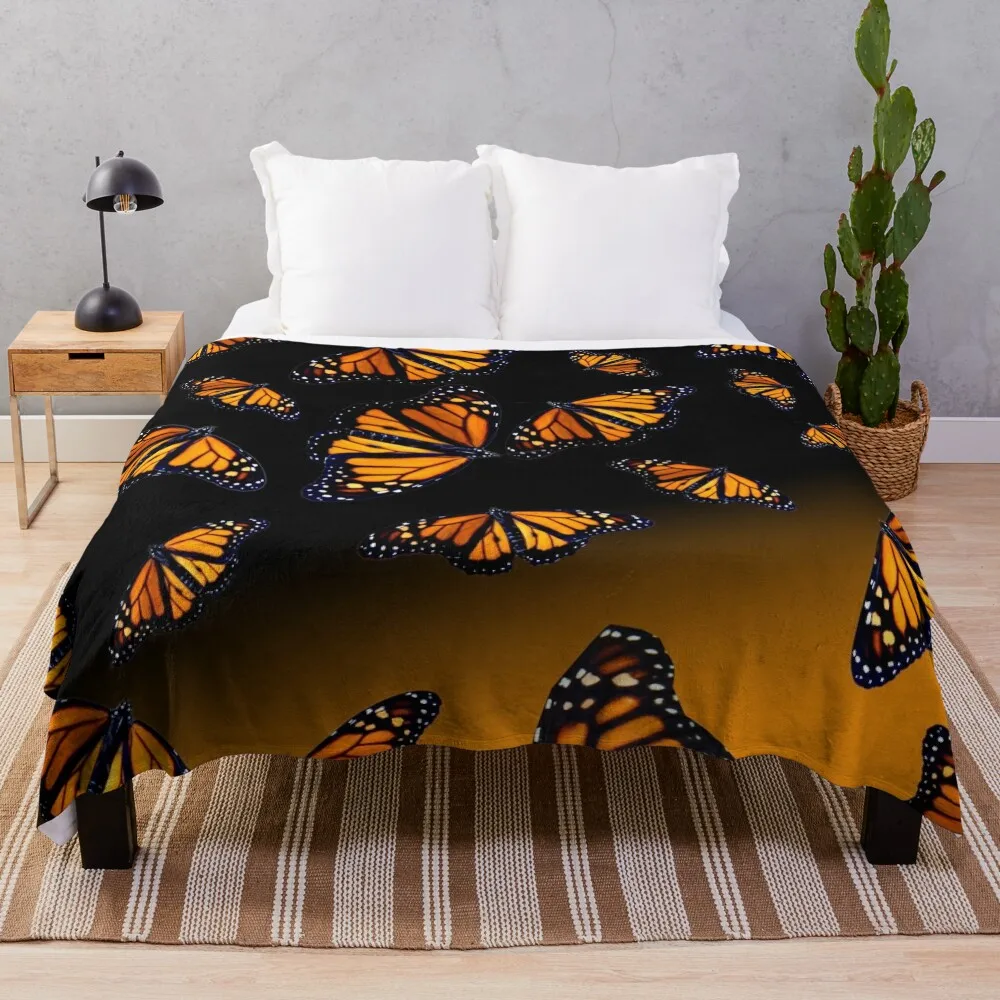 

orange monarch butterflys Throw Blanket Picnic wednesday Luxury Designer Loose Blankets