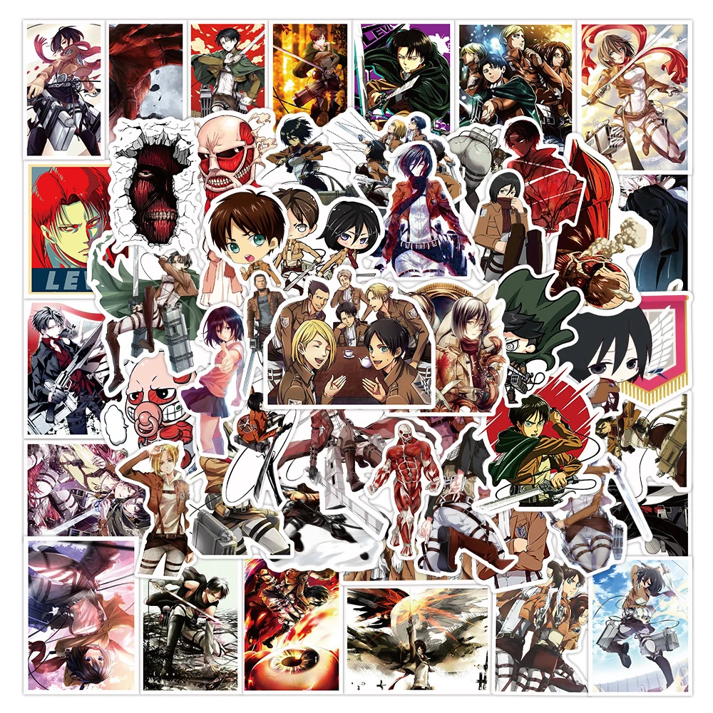 Autocollants du dessin animé Attack on Titan, stickers DIY, graffiti, pour ordinateur portable, skateboard, téléphone, vélo, manga classique, 10/30/50 pièces