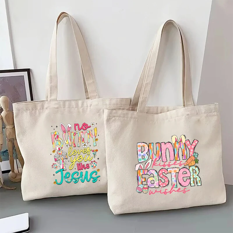 Shake Your Cotton Tail Carrot Rabbit Tote Bag Organizer Cartoon Casual Shoulder Bags Large Capacity Travel Handbag Easter Gifts