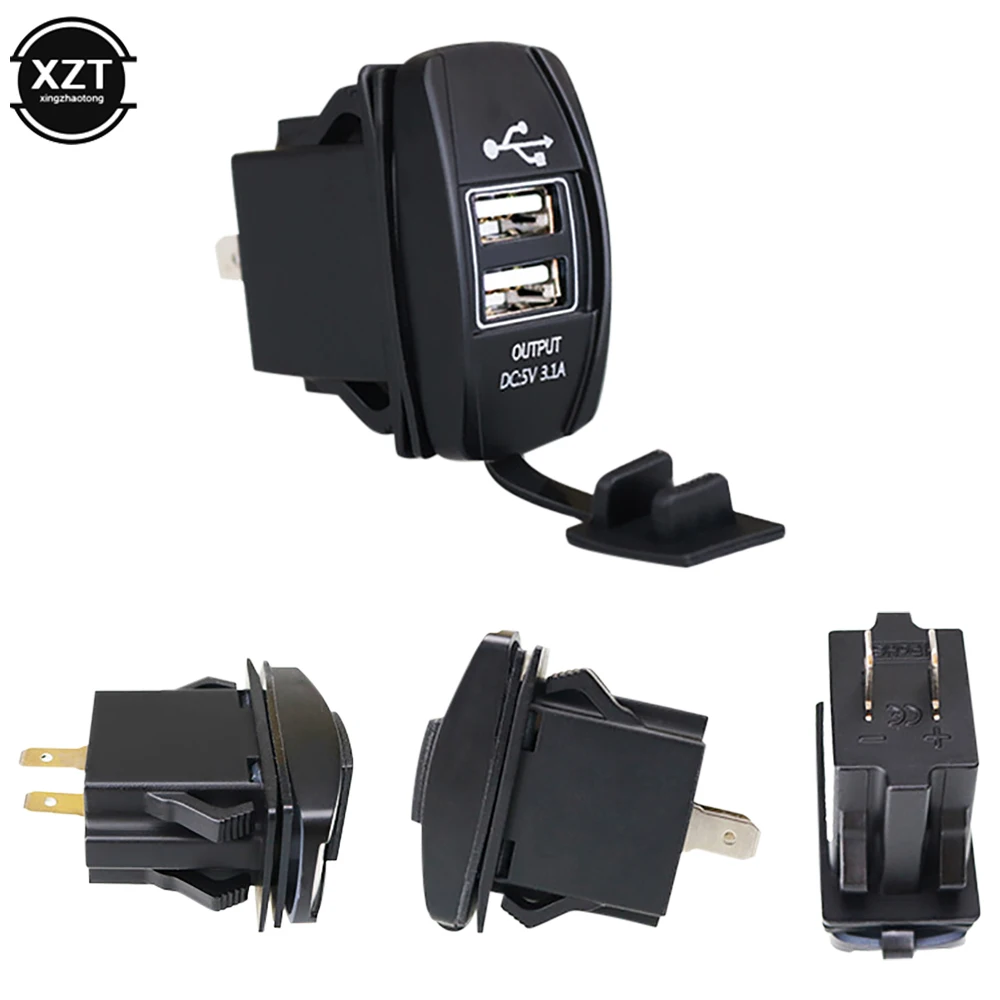 Dual USB Car Charger 3.1A Rocker Adapter Socket LED Digital Voltmeter for Rocker Marine Switch Panel on Boat RV Vehicle